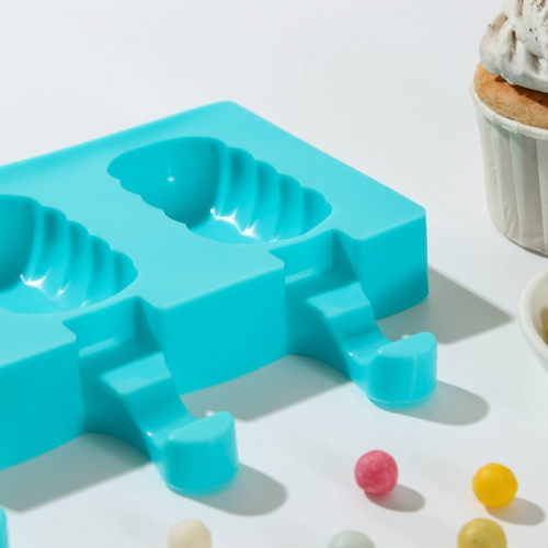 Форма для мороженого «Эскимо волна», 19,4×13 см, 3 ячейки (7×4 см), цвет МИКС (производитель не указан)