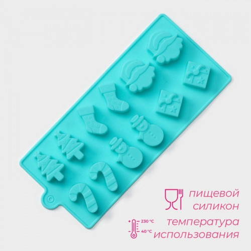 Форма для конфет и шоколада Доляна «Новый год», силикон, 21.5×10 см, 12 ячеек, бирюзовая Доляна