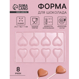Форма для шоколада и конфет «Сердце», 27.2×18.2 см, 8 ячеек, прозрачная