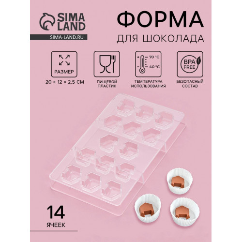 Форма для конфет и шоколада «Конструктор», пластик, 20×12×2.5 см, 14 ячеек 2.8×2.8×0.8 см, прозрачная (производитель не указан)