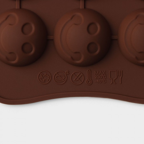 Форма силиконовая для кондитерских украшений Доляна «Шарик смайл», 20×10 см, 15 ячеек, цвет коричневый Доляна
