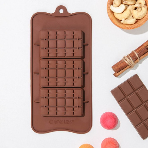Форма для шоколада Доляна «Мини-десерт», 22×11×1 см, 3 ячейки (5×7,5×1,3 см), цвет коричневый Доляна