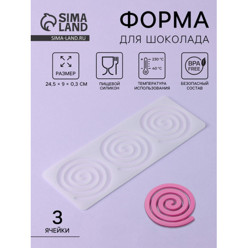 Форма для шоколада «Спираль», силикон, 3 ячейки, 24.5×9×0.3 см, прозрачная (производитель не указан)