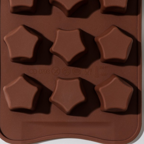 Форма для шоколада Доляна «Звёздочки», 21×10×2 см, 15 ячеек, цвет коричневый Доляна