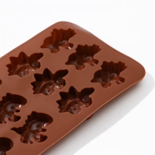 Форма силиконовая для украшений Доляна «Дино», 21×11×2 см, 12 ячеек (4×2,5×2 см), цвет коричневый Доляна
