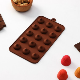 Форма силиконовая для шоколада Доляна «Трюфель», 20,5×10,5 см, 15 ячеек (d=2,2 см), цвет коричневый