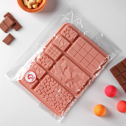 Форма для шоколада Доляна «Шоколадное ассорти», 20×15 см, 9 ячеек, цвет розовый Доляна