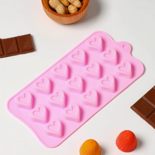 Форма для шоколада Доляна «Сердечко», 21×10 см, 15 ячеек (2,7×2,8 см), цвет МИКС Доляна