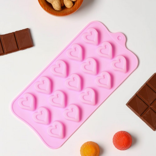 Форма для шоколада Доляна «Сердечко», 21×10 см, 15 ячеек (2,7×2,8 см), цвет МИКС Доляна