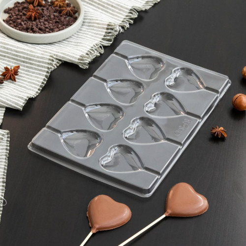Форма для шоколада и конфет «Сердце», 27,2×18,2 см, 8 ячеек, цвет прозрачный (производитель не указан)