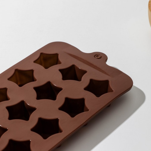 Форма для шоколада Доляна «Звёздочки», 21×10×2 см, 15 ячеек, цвет коричневый Доляна