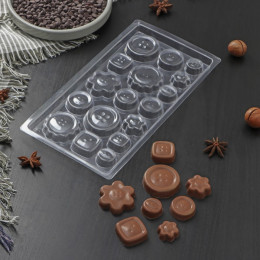 Форма для шоколада и конфет «Пуговки», 22×11 см, 17 ячеек, цвет прозрачный