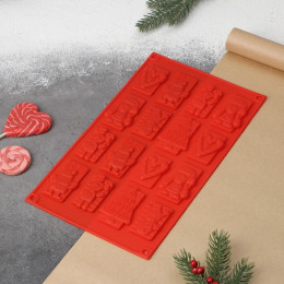 Форма силиконовая для украшений Доляна «Рождество», 30×17 см, 16 ячеек, цвет красный