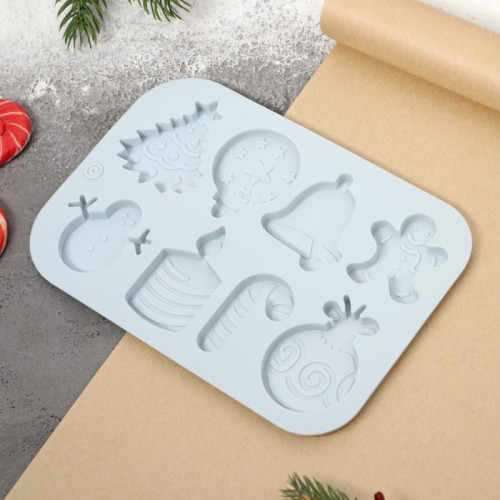 Форма для шоколада Доляна «Новый год», силикон, 18.5×12.8×0.5 см, 8 ячеек, серая Доляна