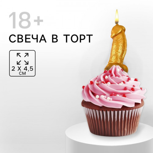 Свеча в торт 18+, золотая, 2 х 4,5 см Страна Карнавалия