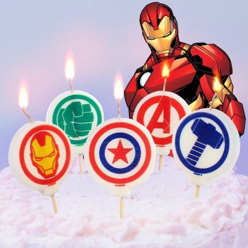 Свеча для торта «С Днем Рождения!», 5 штук, Мстители MARVEL