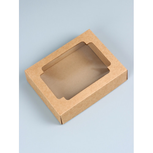 Коробка сборная без печати крышка - дно бурая с окном 18×15×5 см (производитель не указан)