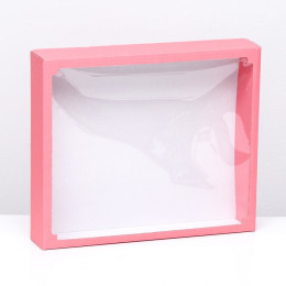 Коробка сборная, крышка-дно, с окном, розовая, 37 х 32 х 7 см, МИКС