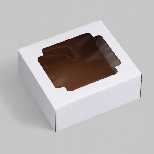Коробка сборная без печати крышка-дно белая с окном 14.5×14.5×6 см (производитель не указан)
