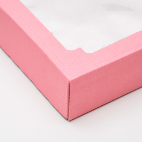 Коробка сборная, крышка-дно, с окном, розовая, 26 х 21 х 4 см UPAK LAND
