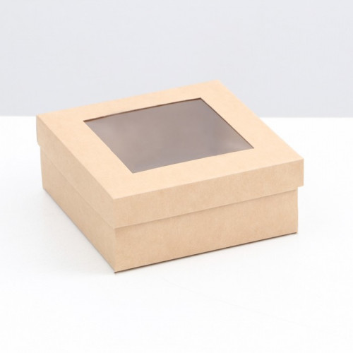 Коробка складная, крышка-дно, с окном, крафтовая, 12 х 12 х 5 см UPAK LAND