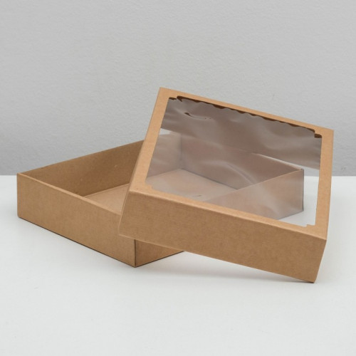 Коробка сборная без печати крышка-дно бурая с окном 29×23.5×6 см (производитель не указан)