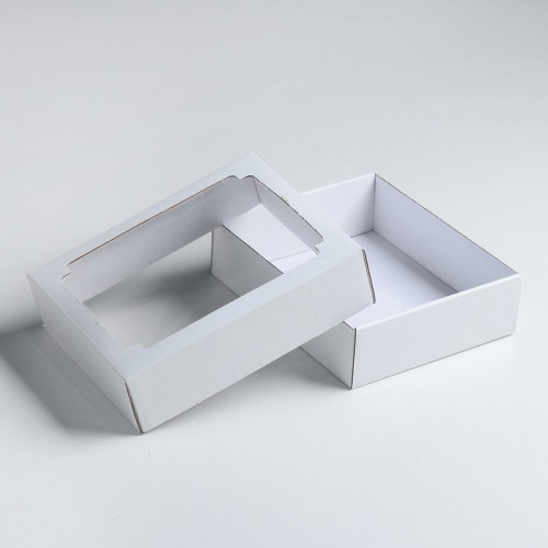 Коробка сборная без печати крышка-дно белая с окном 18 х 15 х 5 см (производитель не указан)