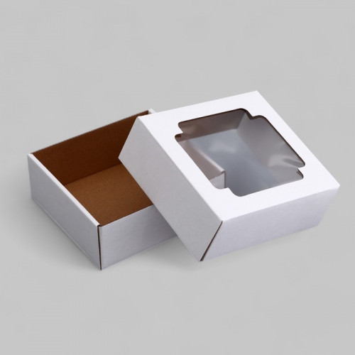 Коробка сборная без печати крышка-дно белая с окном 14.5×14.5×6 см (производитель не указан)