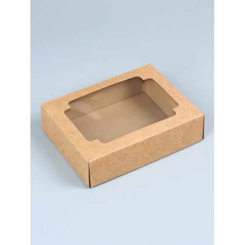 Коробка сборная без печати крышка - дно бурая с окном 18×15×5 см (производитель не указан)
