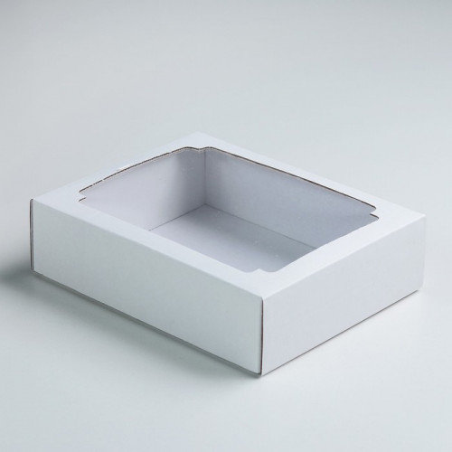 Коробка сборная без печати крышка-дно белая с окном 18 х 15 х 5 см (производитель не указан)