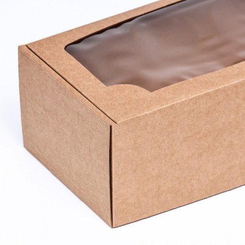 Коробка самосборная, с окном, крафт, бурая 16 х 35 х 12 см (производитель не указан)