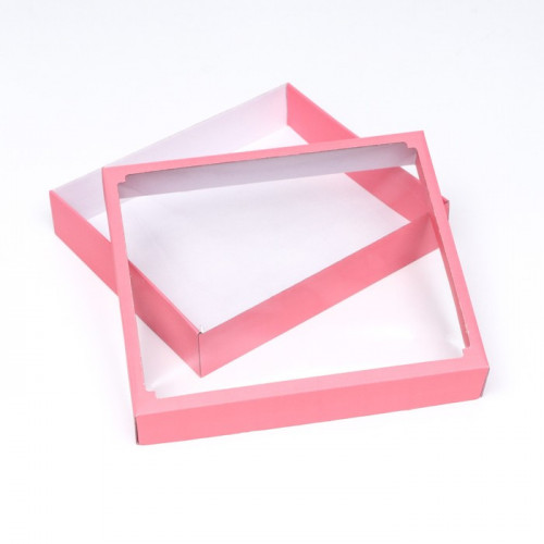 Коробка сборная, крышка-дно, с окном, розовая, 37 х 32 х 7 см, МИКС UPAK LAND
