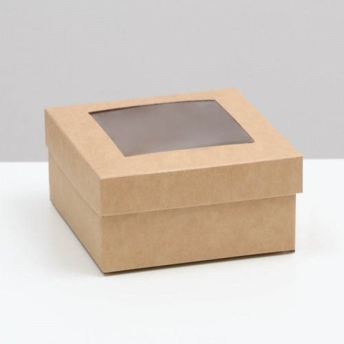 Коробка складная, крышка-дно,с окном, крафт, 10 х 10 х 5 см UPAK LAND