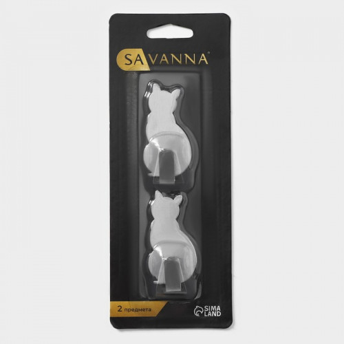 Крючки самоклеящиеся SAVANNA «Кошка», 2 шт., металл, 5×2.4×1.5 см, хромированные SAVANNA