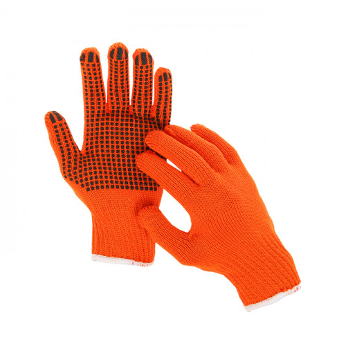 Перчатки, х/б, вязка 7 класс, 5 нитей, 3-слойные, размер 10, с ПВХ протектором, оранжевые (производитель не указан)