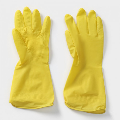 Перчатки хозяйственные латексные Доляна, размер L, 33 г, ХБ напыление, цвет жёлтый Доляна
