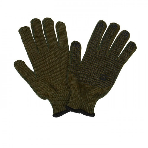 Перчатки, х/б, вязка 10 класс, 5 нитей, 3-слойные, размер 10, с ПВХ протектором, зелёные, «Олива» (производитель не указан)