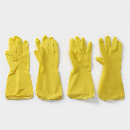 Перчатки хозяйственные латексные Доляна, 2 пары, размер XL, 35 г, ХБ напыление, цвет жёлтый Доляна