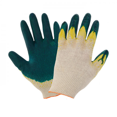 Перчатки, х/б, вязка 13 класс, размер 9, двойной латексный облив, зелёные (производитель не указан)