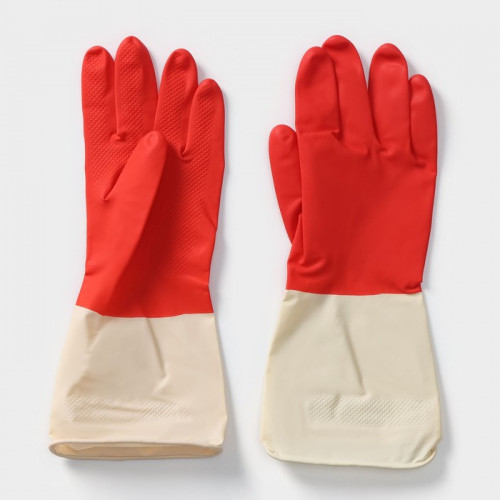 Перчатки хозяйственные плотные Доляна, латекс, размер L, 50 г, цвет красный Доляна