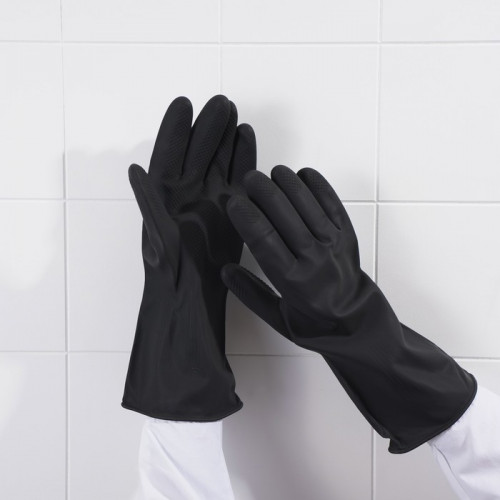 Перчатки хозяйственные латексные Доляна, размер XL, защитные, химически стойкие, 63 гр, цвет чёрный Доляна
