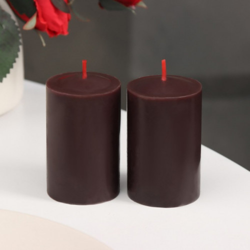 Набор свечей-столбиков 2 шт, 4х6 см, шоколадный трюфель (производитель не указан)