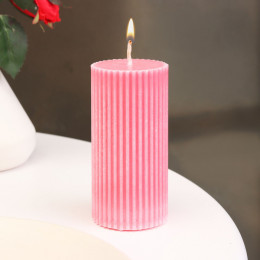 Свеча-цилиндр с гранями, 5х10 см, розовая, 6 ч