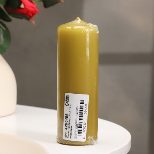 Свеча - цилиндр, 4×12 см, 15 ч, оливковая Дарим Красиво