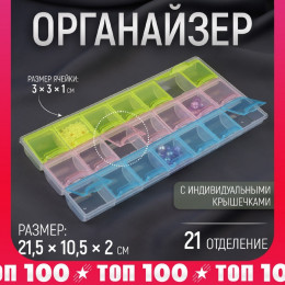 Органайзер для рукоделия, 21 отделение, 21,5 × 10,5 × 2 см, цвет МИКС