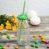 Бутыль стеклянная с крышкой и трубочкой «Соты», 300 мл, 6,5×15,5 см, цвет МИКС (производитель не указан)