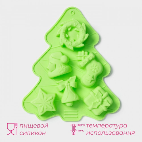 Форма для выпечки Доляна «Новый год. Ёлка», силикон, 24,5×21×3 см, 6 ячеек, зелёная Доляна