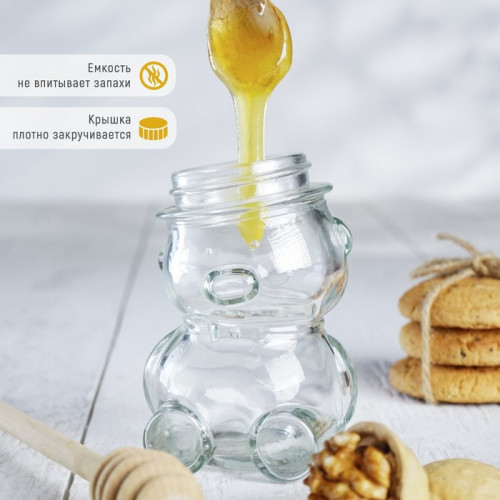 Баночка стеклянная для мёда и варенья «Медвежонок», 100 мл, 6×8,5 см (производитель не указан)