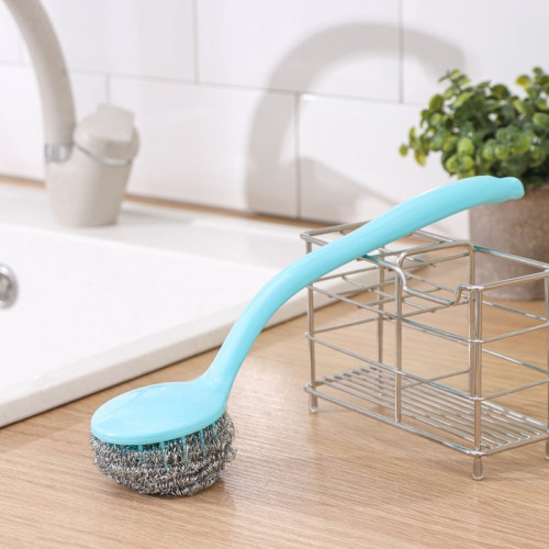 Губка для мытья посуды с ручкой Доляна, 26×6,5 см, металл, цвет МИКС Доляна