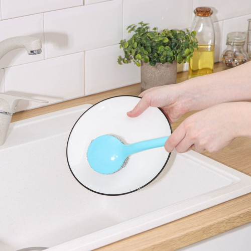 Губка для мытья посуды с ручкой Доляна, 26×6,5 см, металл, цвет МИКС Доляна